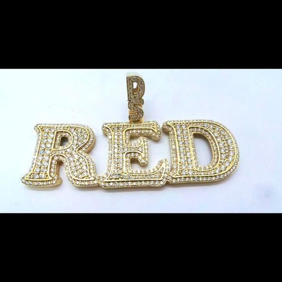 14K GOLD 7.0 tcw Diamond Custom DS RED INITIAL NAMEPLATE PENDANT One of a kind! - Picture 6 of 13